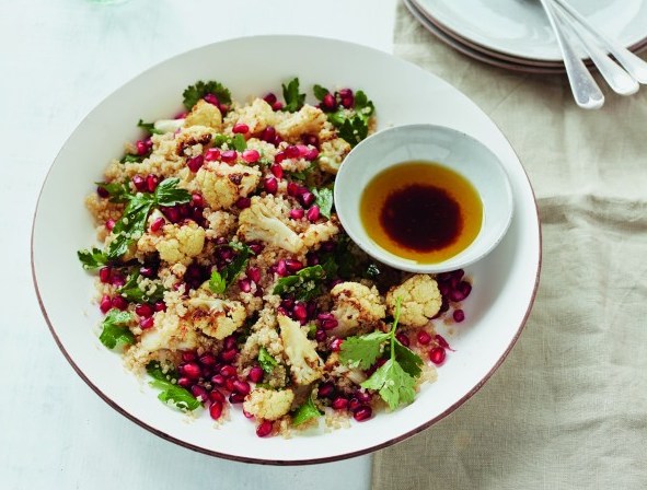 CauliflowerSalad Roasted Cauliflower, Quinoa and Pomegranate Salad