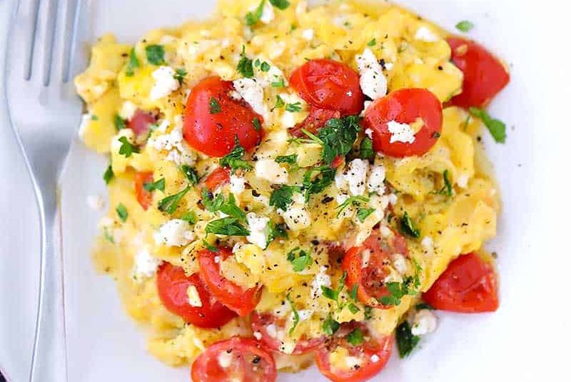 Spinach, Tomato and Feta Scrambled Eggs