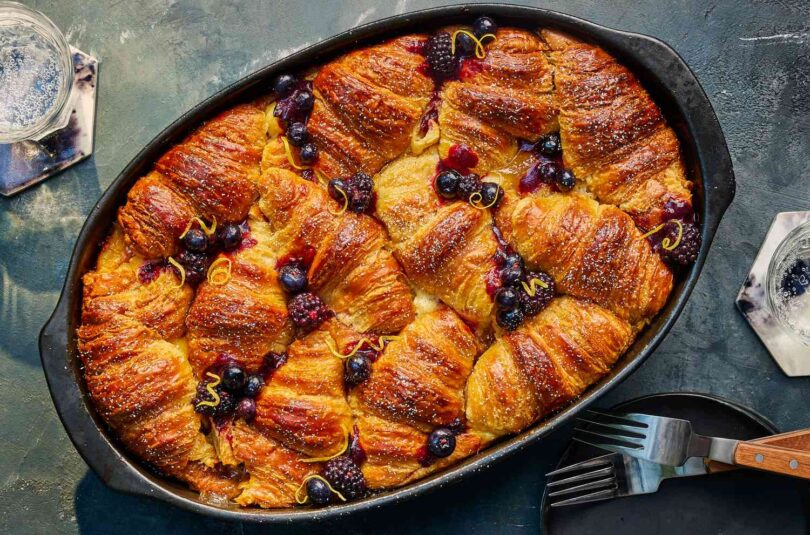 Croissant Breakfast Casserole with Lemon Curd and Berries