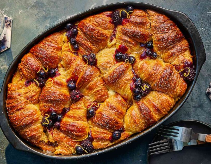 Croissant Breakfast Casserole with Lemon Curd and Berries