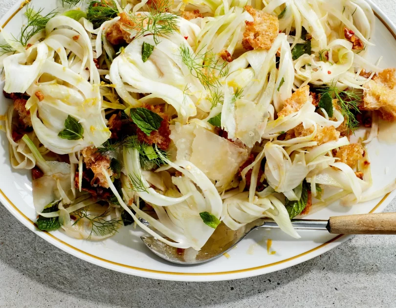 Shaved Fennel Salad With Croutons and Walnuts