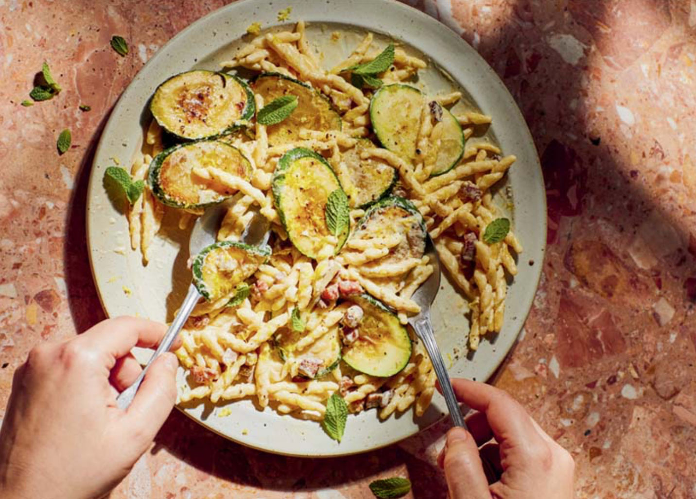 trofie Pancetta, Courgette and Lemon Trofie
