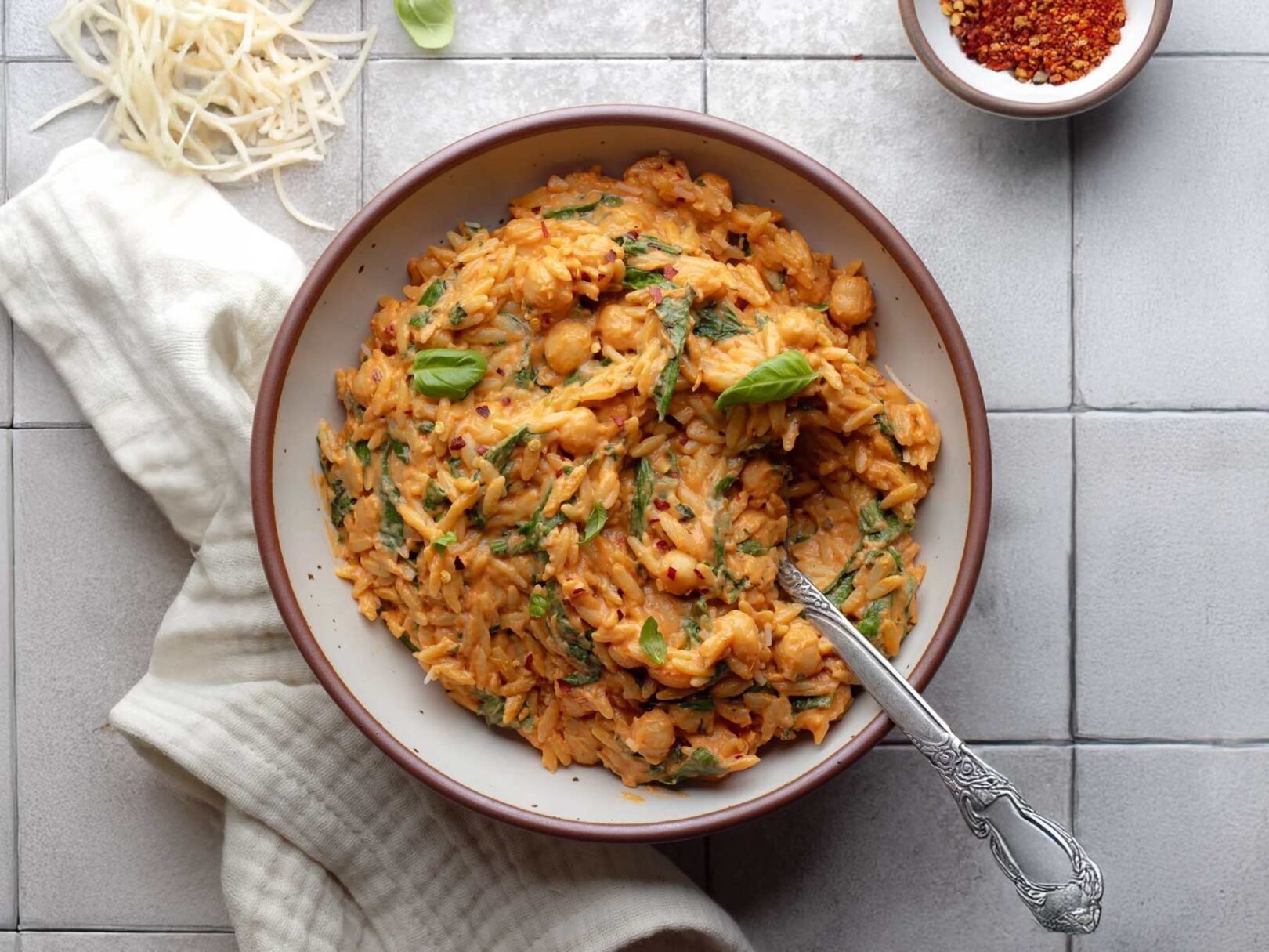creamy-tomato-orzo-5 Creamy Tomato Orzo with Peas and Spinach